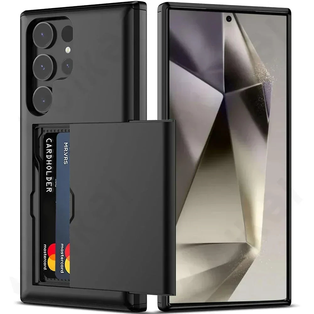 Slim Dual-Layer Heavy Protective Wallet Case with Hidden Card Slot for Samsung Galaxy S