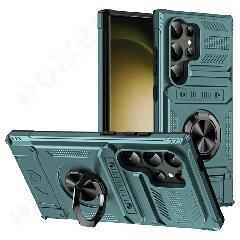 Magnetic Rotated Ring Kickstand Wallet Case for Samsung Galaxy S