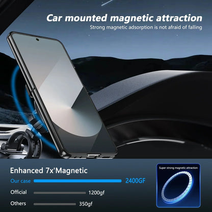 360° Rotating Ring Holder Magnetic Hinge Protection Case for Samsung Galaxy Z Flip 7 with Tempered Glass Film Cover
