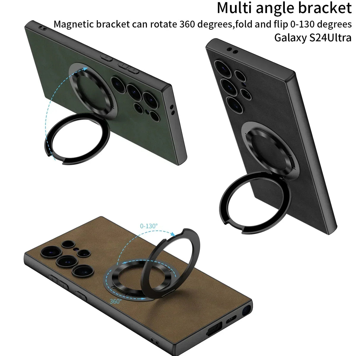 Leather Magnetic S24 Ultra Case with Bracket - Odin case