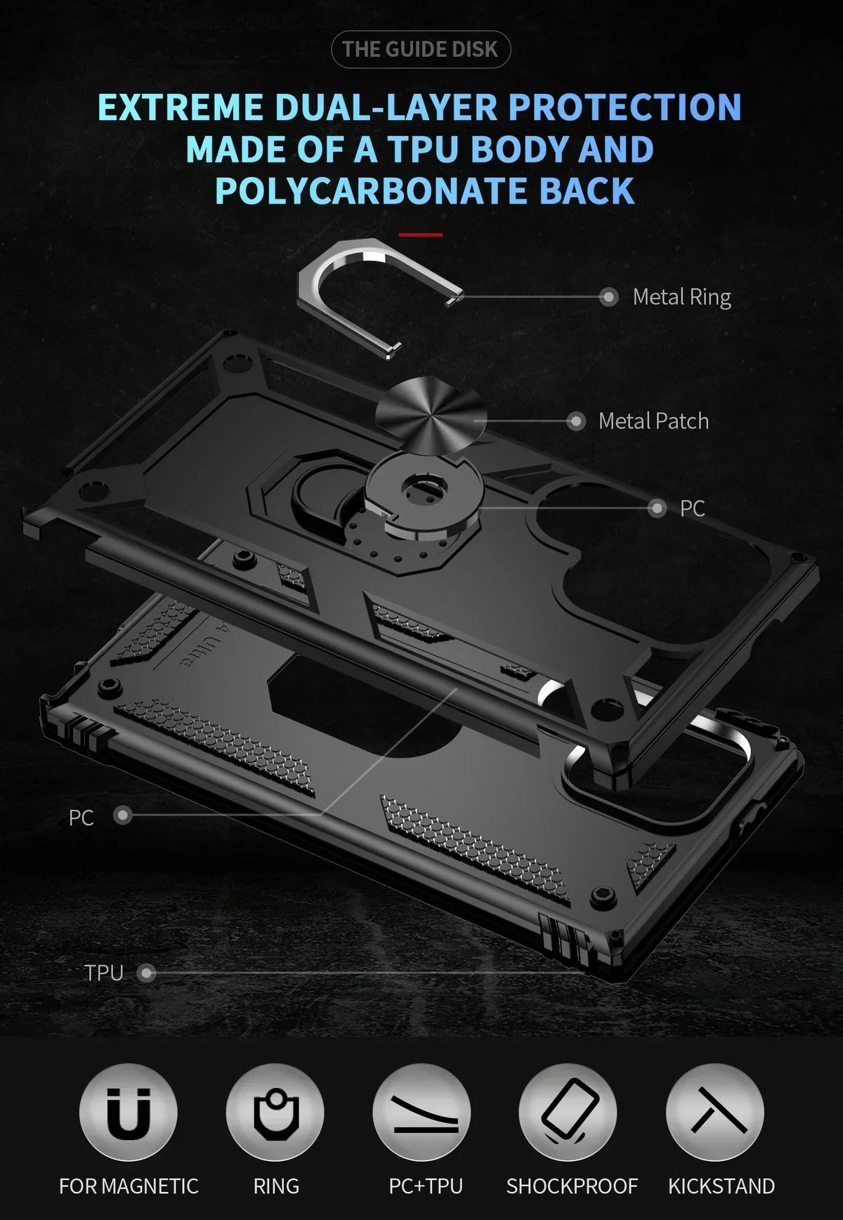 Shockproof S24 Ultra Case with with Metal Ring Bracket - Odin case