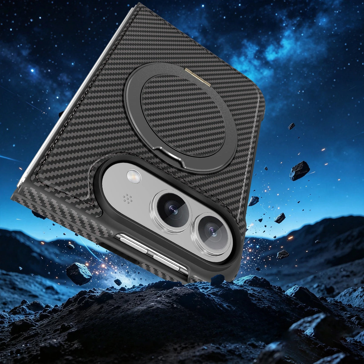 ToviaFold™ Carbon Fiber Magnetic Ring Stand Case