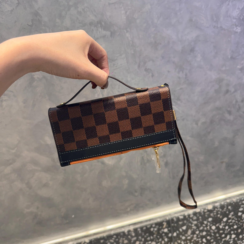Luxury Checkered Wallet Case with Strap