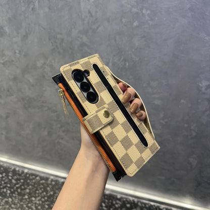 Luxury Checkered Wallet Case with Strap