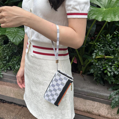 Luxury Checkered Wallet Case with Strap