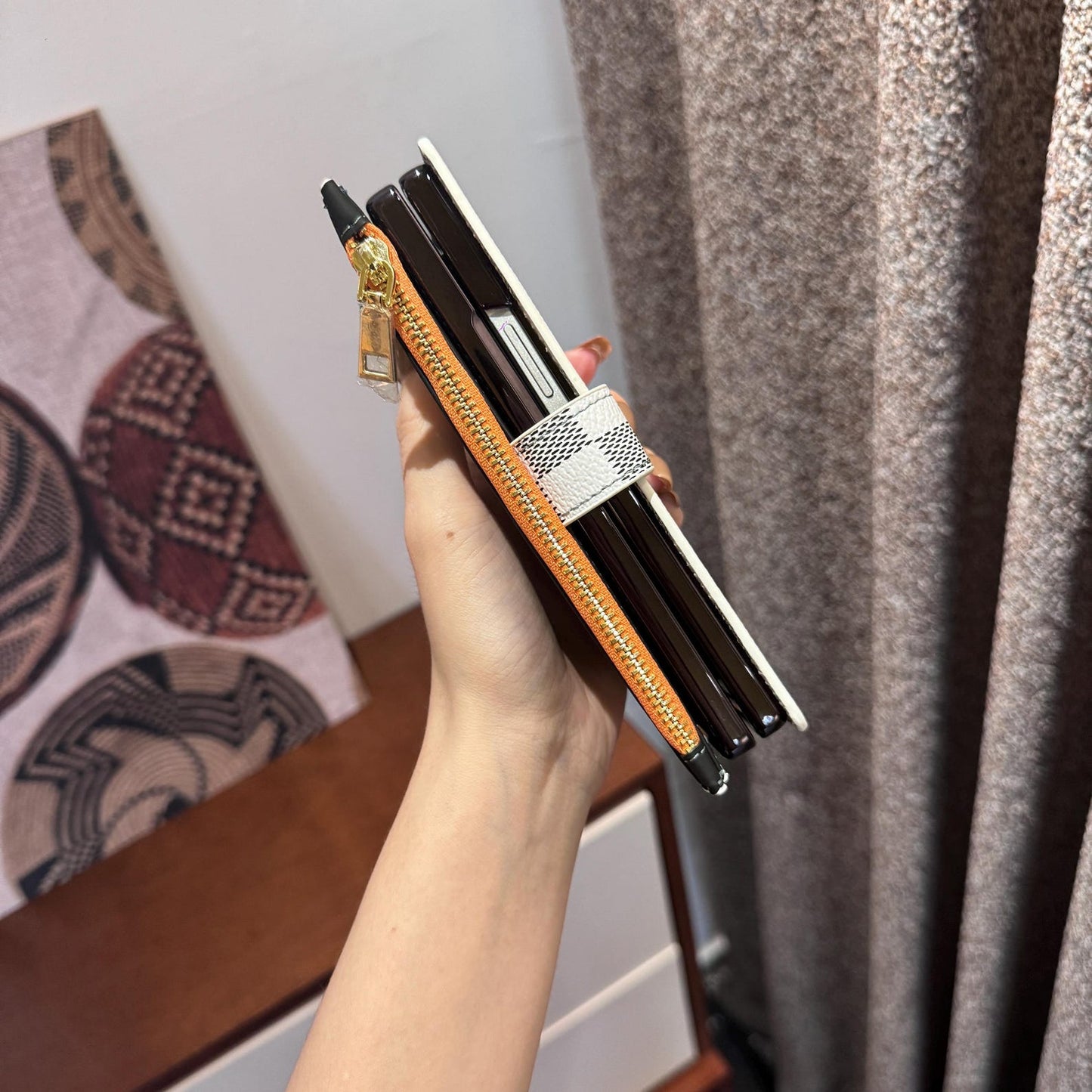Luxury Checkered Wallet Case with Strap